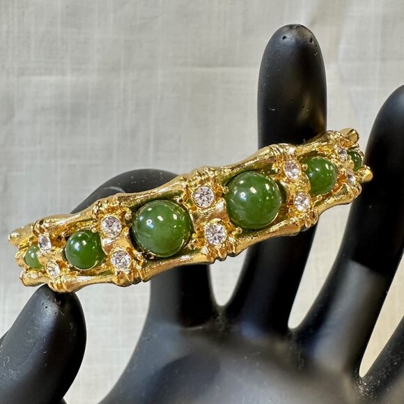 Vintage JBK Camrose & Kross Faux Jade and Gold Tone Bamboo Hinged Bracelet