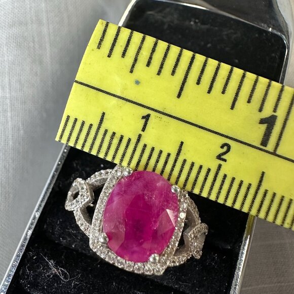 Burmese Ruby Sterling Silver Ring with Diamonds size 6.5