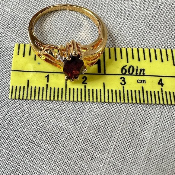 14K Gold Plated Mozambique Garnet and Diamond Ring size 7