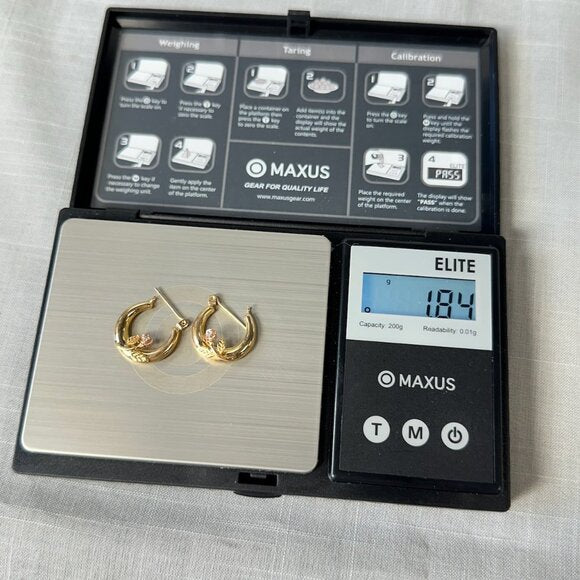 Vintage 14K Gold Hoop Earrings with Roses and Diamond Accent