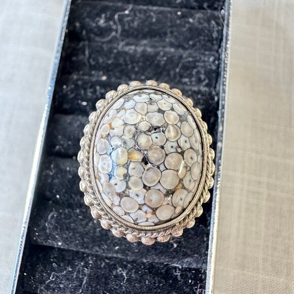 Vintage Snake Skin Agate Sterling Silver Ring