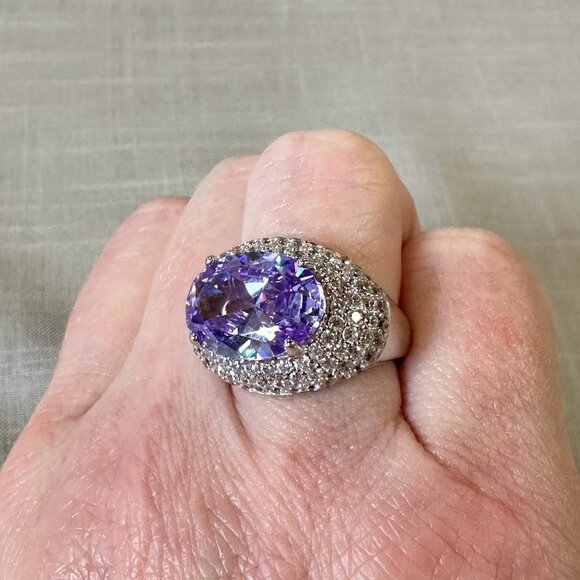 Tanzanite and CZ stones Silver Halo Ring