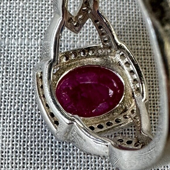 Burmese Ruby Sterling Silver Ring with Diamonds size 6.5