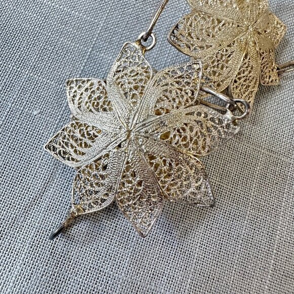 Vintage Silver Large Filigree Flower Linked Bracelet