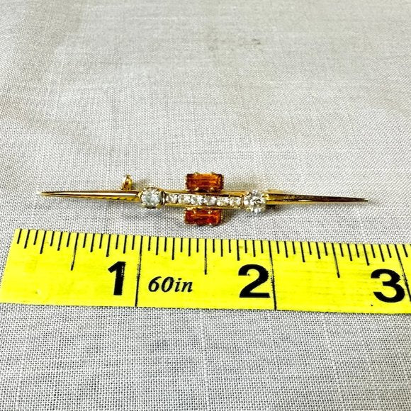 Vintage Antique Made in Austria Gold Bar Pin with Citrine Paste Stones