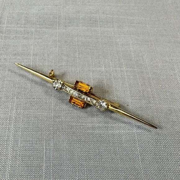 Vintage Antique Made in Austria Gold Bar Pin with Citrine Paste Stones
