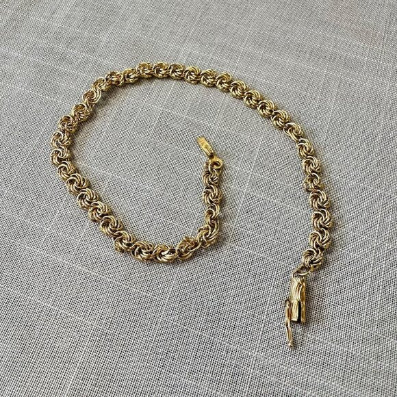 Vintage Rosette Lovers Knot Link 14K Gold Bracelet