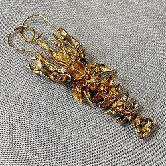 Vintage Articulated Lobster Crayfish Emerald and Clear Crystal Brooch