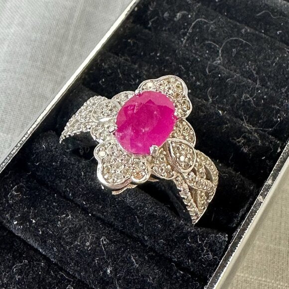 Vintage Style Sterling Silver Burmese Ruby Ring Size 6