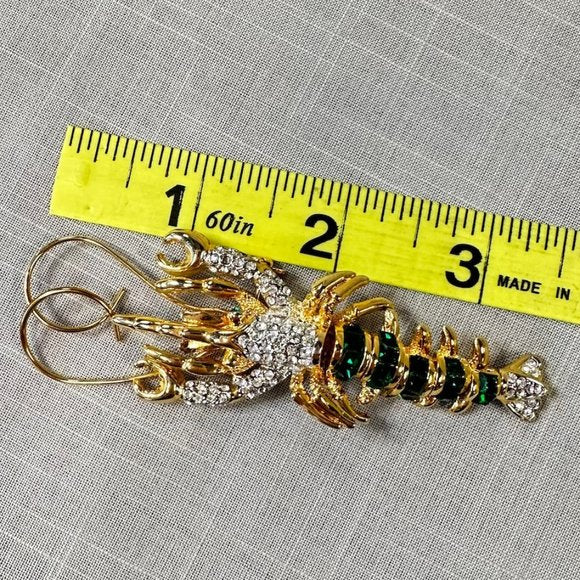 Vintage Articulated Lobster Crayfish Emerald and Clear Crystal Brooch
