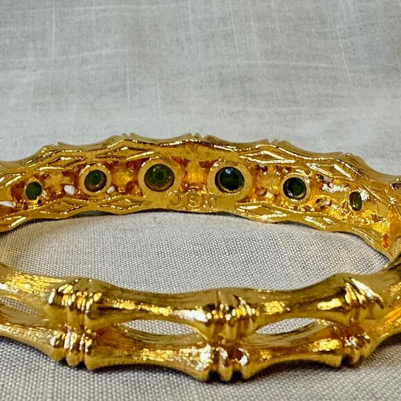 Vintage JBK Camrose & Kross Faux Jade and Gold Tone Bamboo Hinged Bracelet