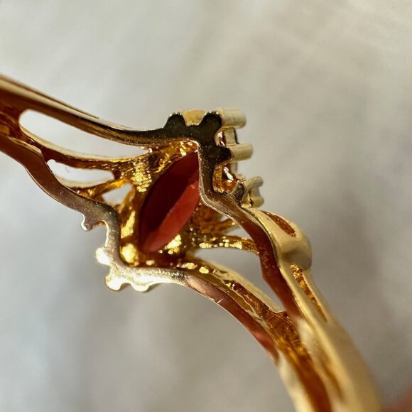 14K Gold Plated Mozambique Garnet and Diamond Ring size 7