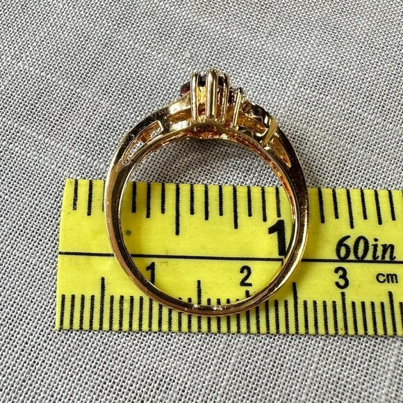 14K Gold Plated Mozambique Garnet and Diamond Ring size 7