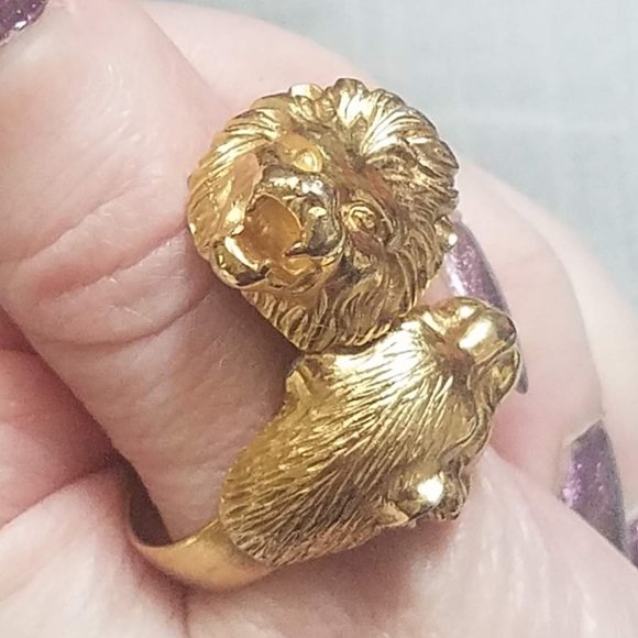 Vintage Napier signed Double Headed Lion Statement Ring