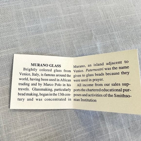 Vintage Smithsonian Institution Murano Glass Bead Necklace and Clip on Earrings