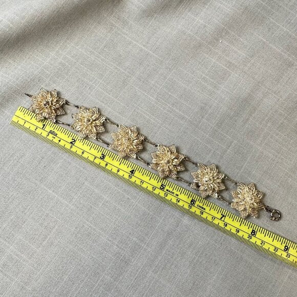 Vintage Silver Large Filigree Flower Linked Bracelet