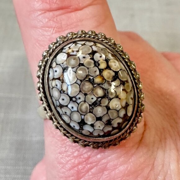 Vintage Snake Skin Agate Sterling Silver Ring