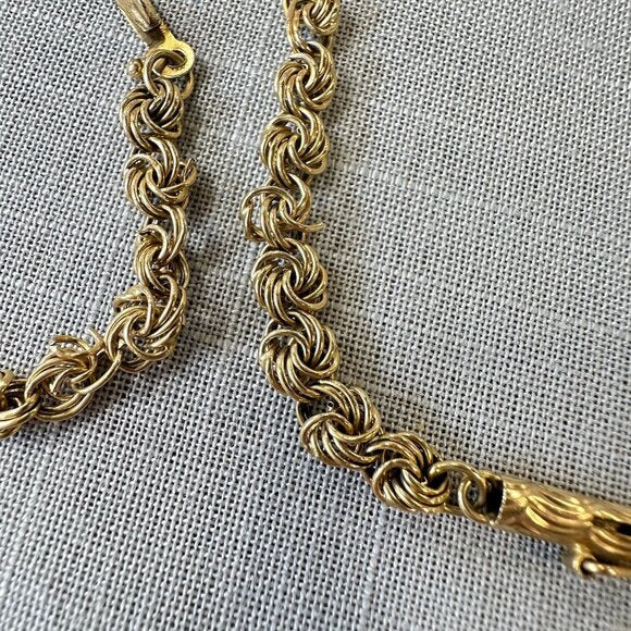 Vintage Rosette Lovers Knot Link 14K Gold Bracelet