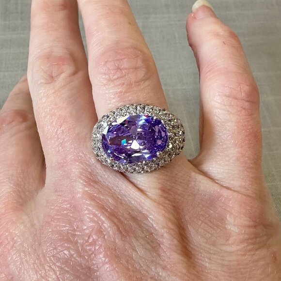 Tanzanite and CZ stones Silver Halo Ring