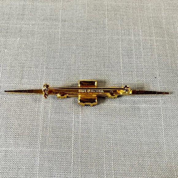 Vintage Antique Made in Austria Gold Bar Pin with Citrine Paste Stones