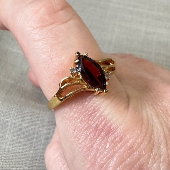 14K Gold Plated Mozambique Garnet and Diamond Ring size 7