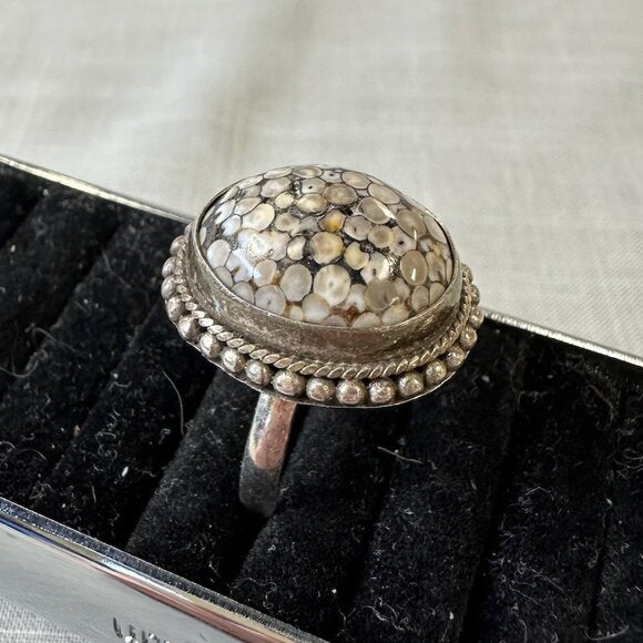 Vintage Snake Skin Agate Sterling Silver Ring