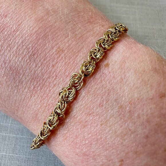 Vintage Rosette Lovers Knot Link 14K Gold Bracelet