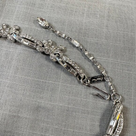 Vintage Monet Demi-Parure Rhinestone Bow Necklace and Clip on Earrings Set