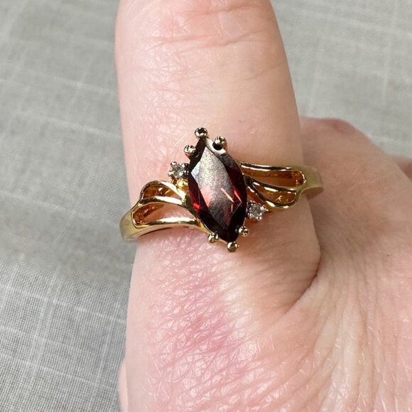 14K Gold Plated Mozambique Garnet and Diamond Ring size 7