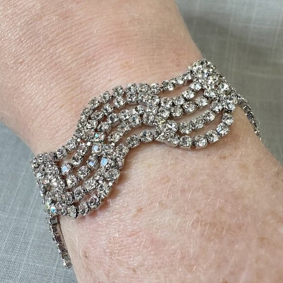 Vintage Camrose & Kross Wavy Rhinestone Bracelet with Extender