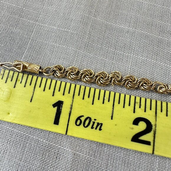Vintage Rosette Lovers Knot Link 14K Gold Bracelet