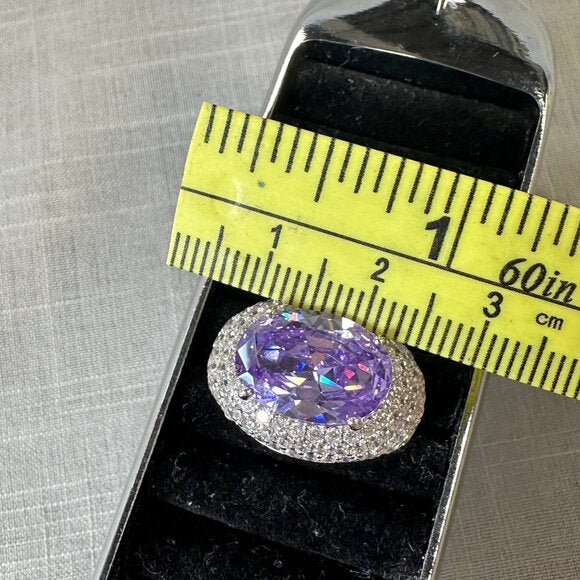 Tanzanite and CZ stones Silver Halo Ring