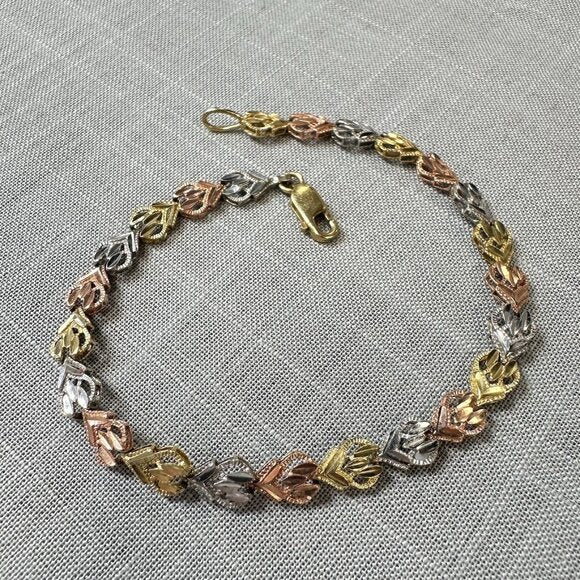 10K Tri-Color Filigree Link Bracelet