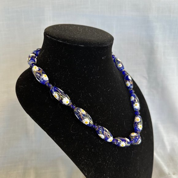 Vintage Smithsonian Institution Murano Glass Bead Necklace and Clip on Earrings