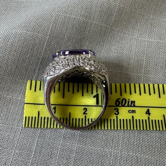 Tanzanite and CZ stones Silver Halo Ring