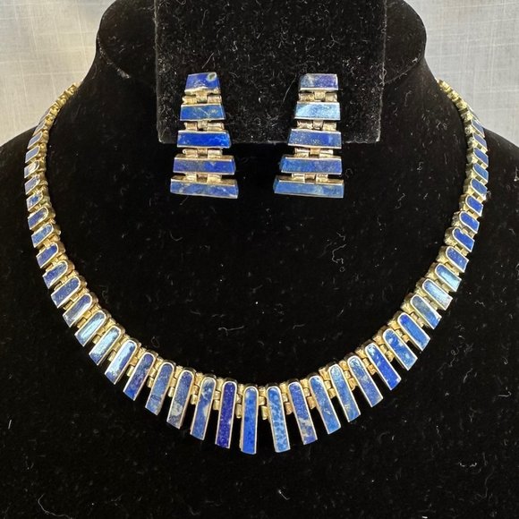 Vintage Smithsonian Institution Lapis Lazuli Sterling Necklace and Earrings