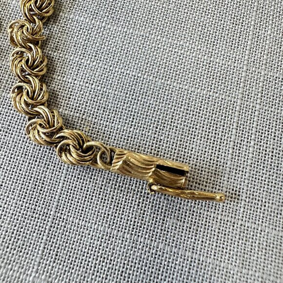 Vintage Rosette Lovers Knot Link 14K Gold Bracelet