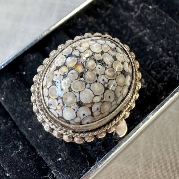 Vintage Snake Skin Agate Sterling Silver Ring