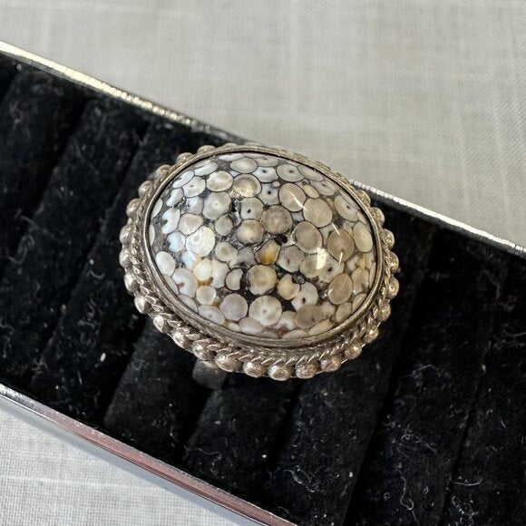 Vintage Snake Skin Agate Sterling Silver Ring