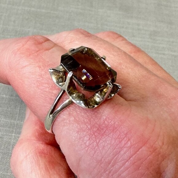 Vintage TC Sterling Silver Smoky Topaz Ring size 7.5