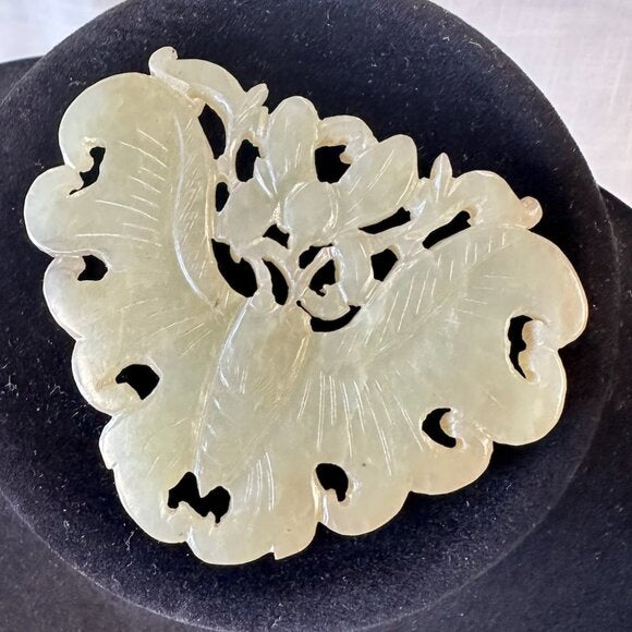 Antique Chinese Carved Jade Butterfly/ Moth Pendant