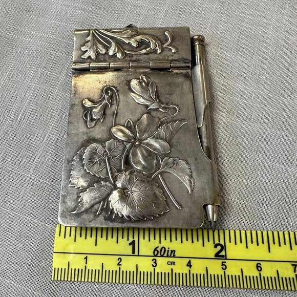 Antique Art Nouveau Silver Chatelaine Notebook Holder with Pencil
