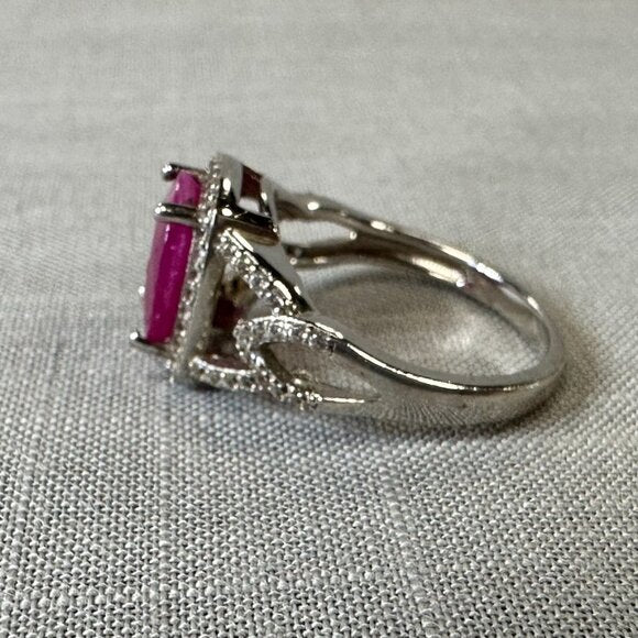 Burmese Ruby Sterling Silver Ring with Diamonds size 6.5