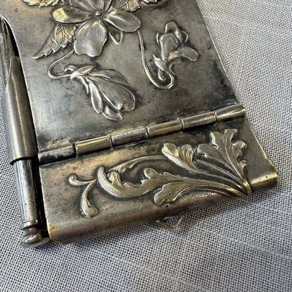 Antique Art Nouveau Silver Chatelaine Notebook Holder with Pencil