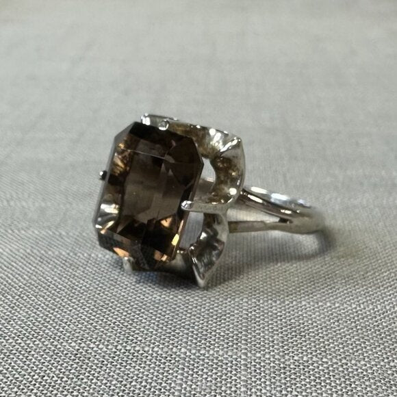 Vintage TC Sterling Silver Smoky Topaz Ring size 7.5