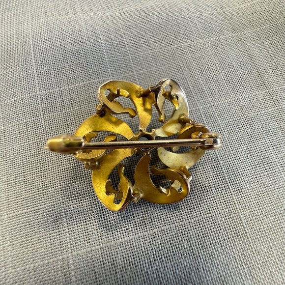 Antique Victorian Gold Opal and seed Pearl Pinwheel Flower Brooch