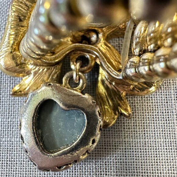 Vintage Betsey Johnson Bow with Rhinestones and Heart Stretch Ring