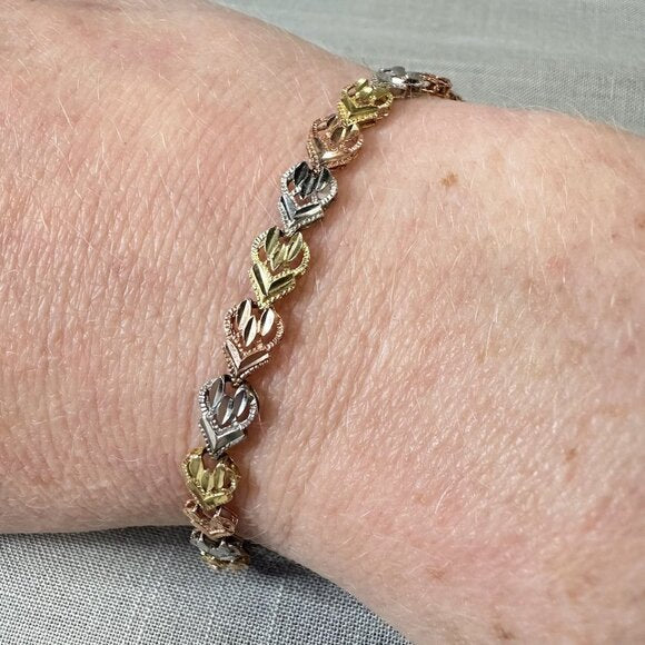 10K Tri-Color Filigree Link Bracelet