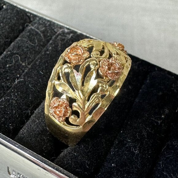 Vintage Black Hills 10K Gold Roses Filigree Ring size 6