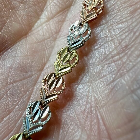 10K Tri-Color Filigree Link Bracelet